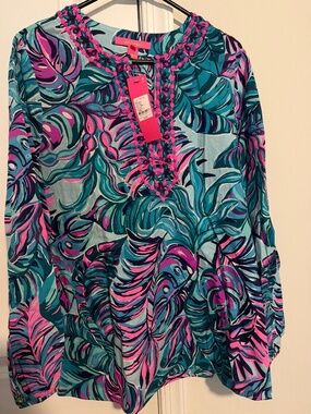Lilly P coretta tunic, sea salt blue don’t wanna leaf